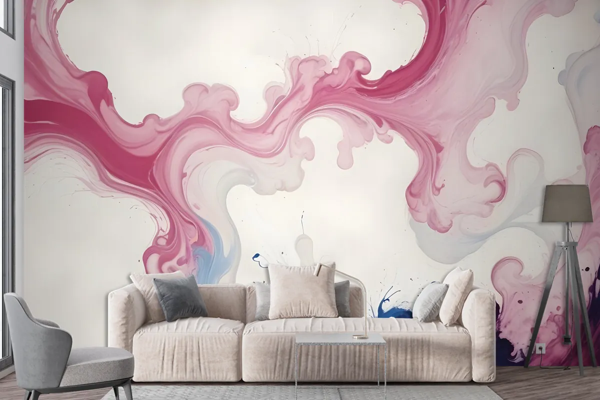 Pink Blue Marble Style Brush Wallpaper Mural