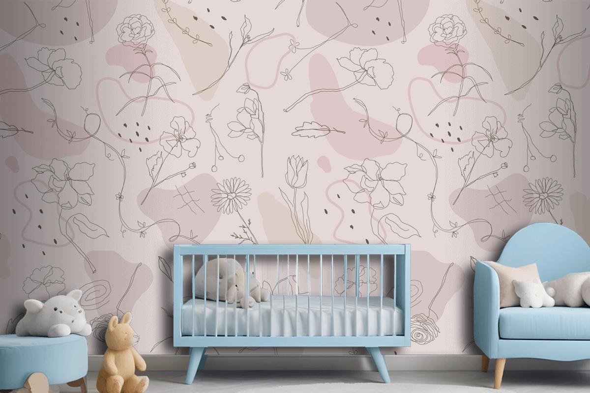 Pink Flower Pattern Wallpaper Mural