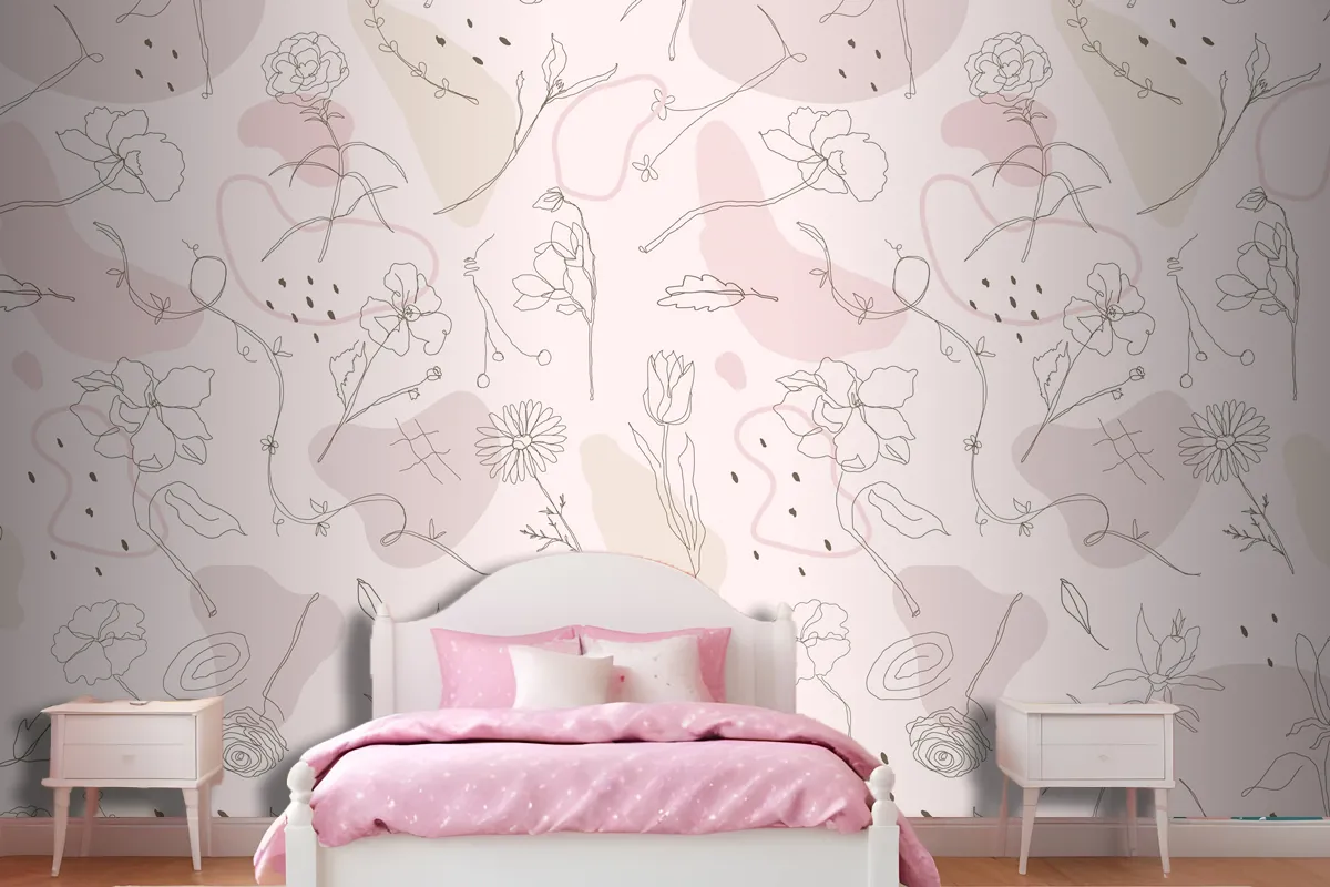 Pink Flower Pattern Wallpaper Mural