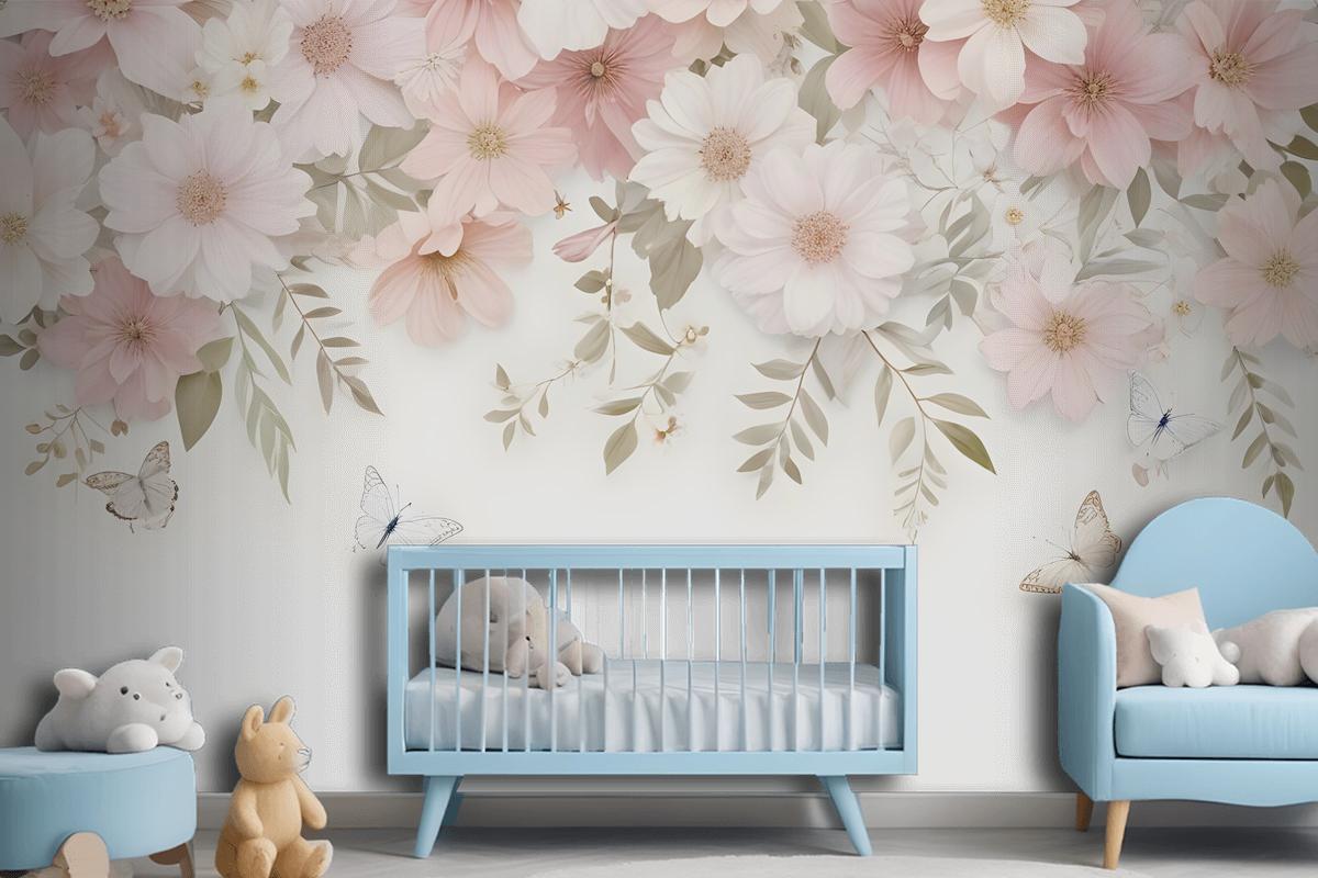 Pink Hydrangea Floral Art Wallpaper Mural