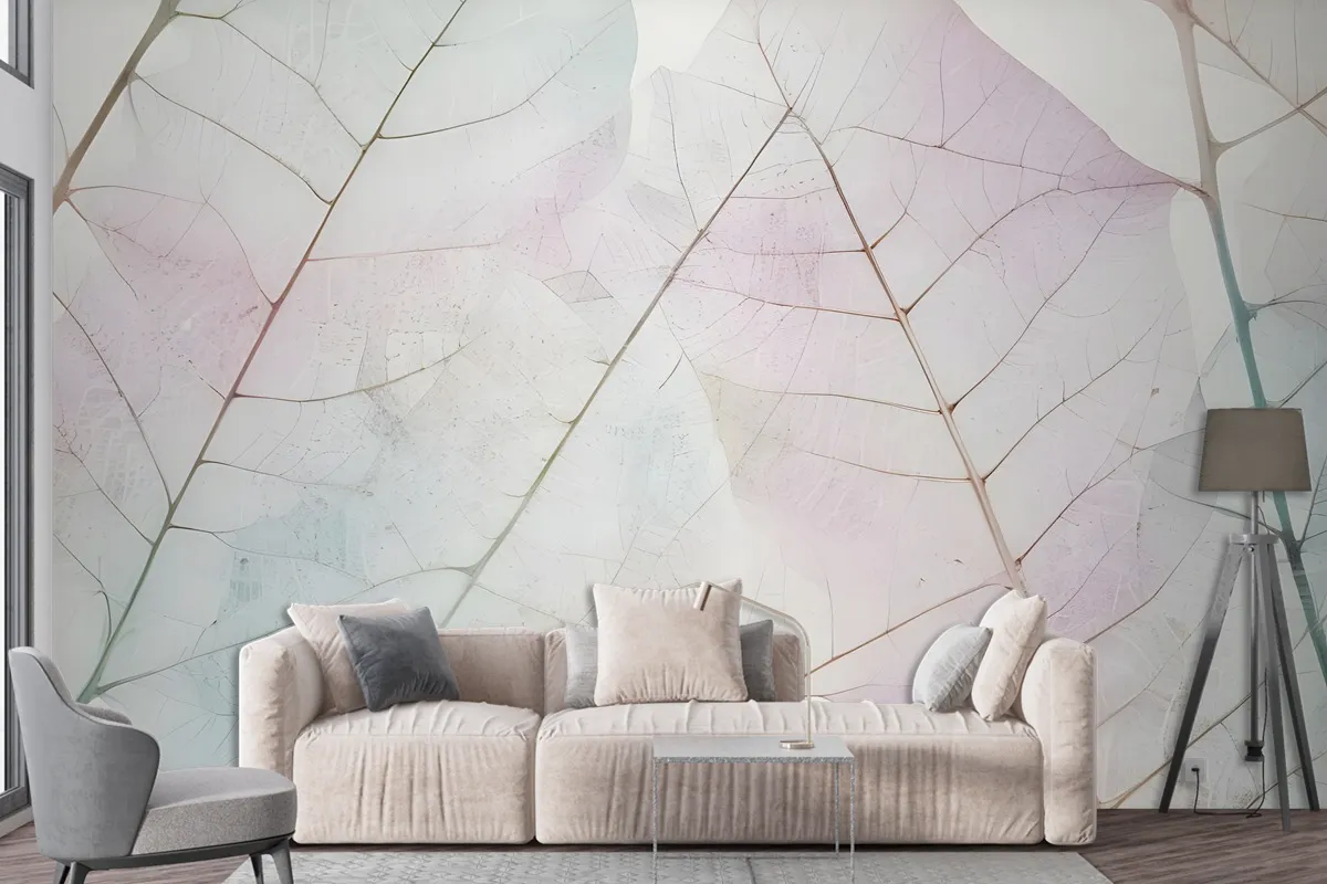 Pink Leaf Veins Wallpaper Mural