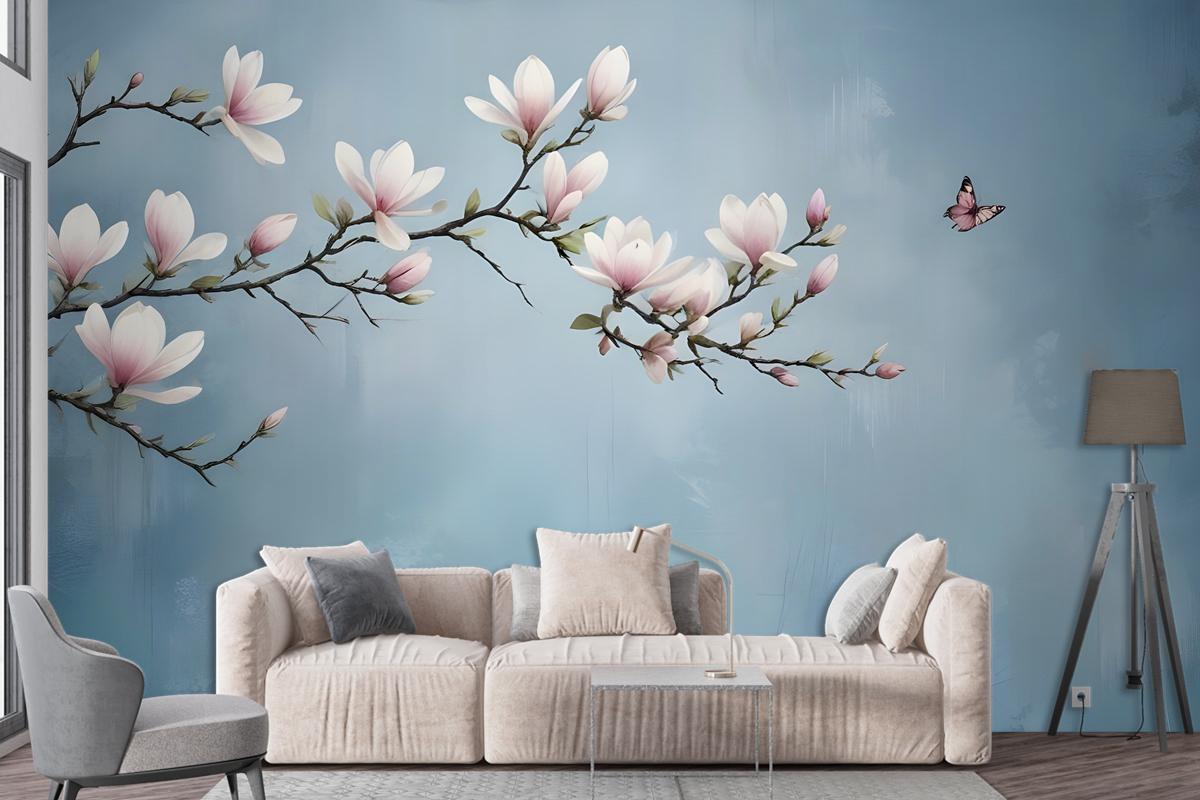 Pink Magnolia Floral Art Wallpaper Mural