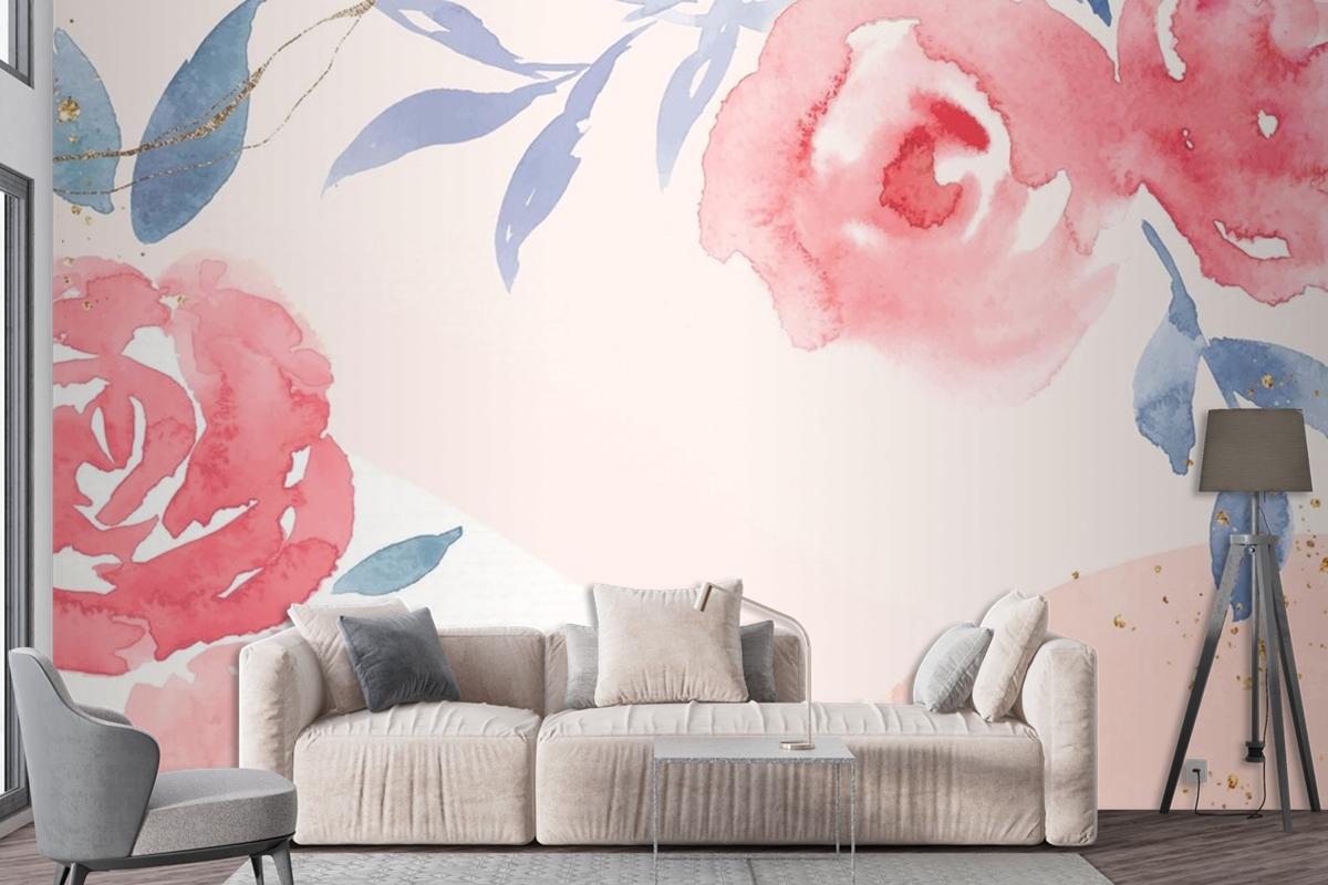 Pink Rose Frame Background Vector Spring Watercolor Wallpaper Mural