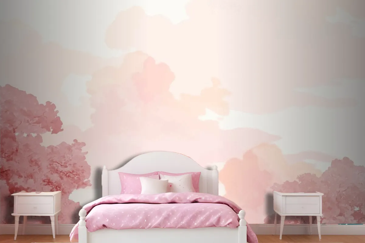 Pink Trees And Sky Banner Wallpaper Mural