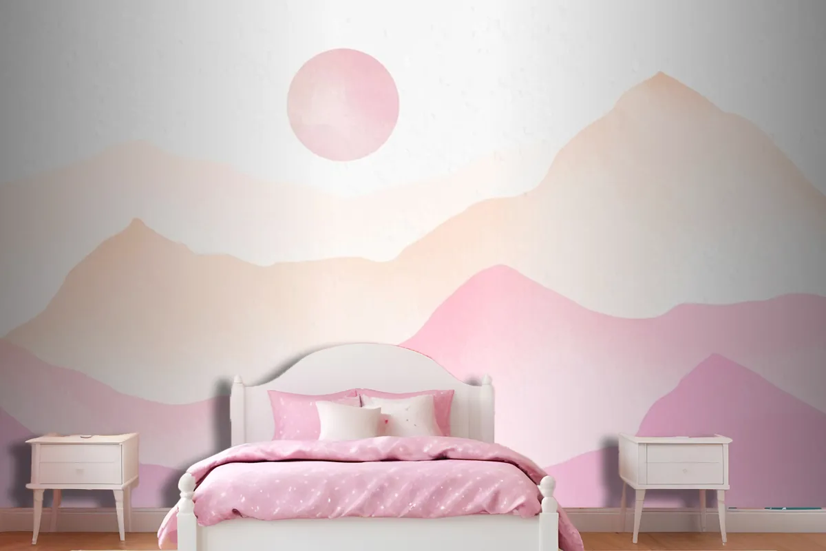 Pink Watercolor Mountains Background Wallpaper Mural