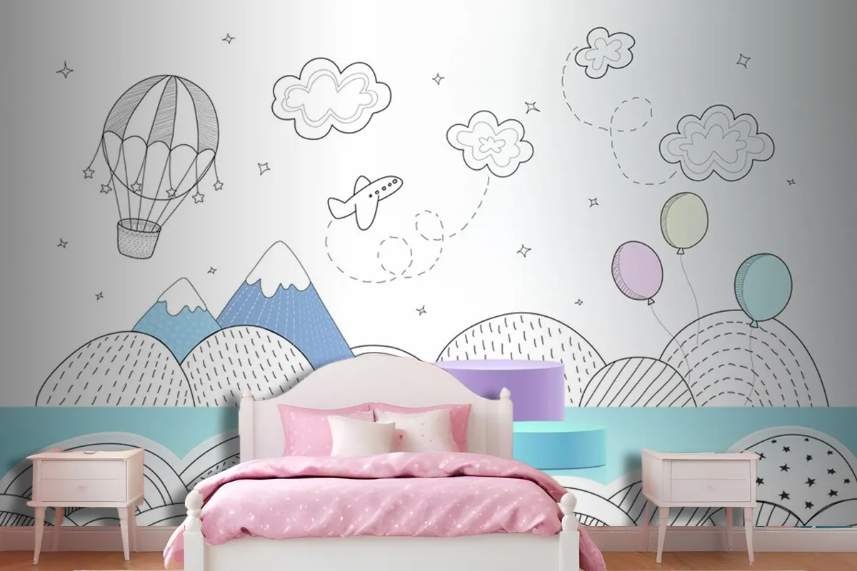 Podium With Hand Drawn Weather Wallpaper Mural