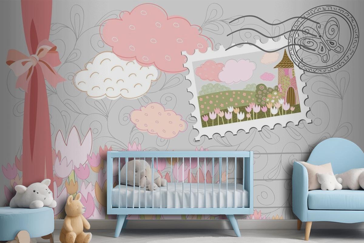 Poster With Stamp Decorative City With Patterns Wallpaper Mural