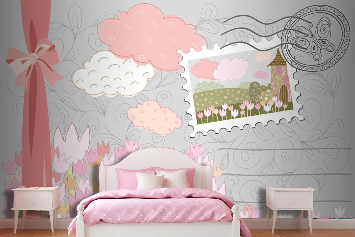 Poster With Stamp Decorative City With Patterns Wallpaper Mural