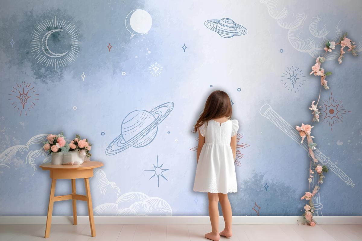 Powder Pastel With Hand Drawn Elements Wallpaper Mural