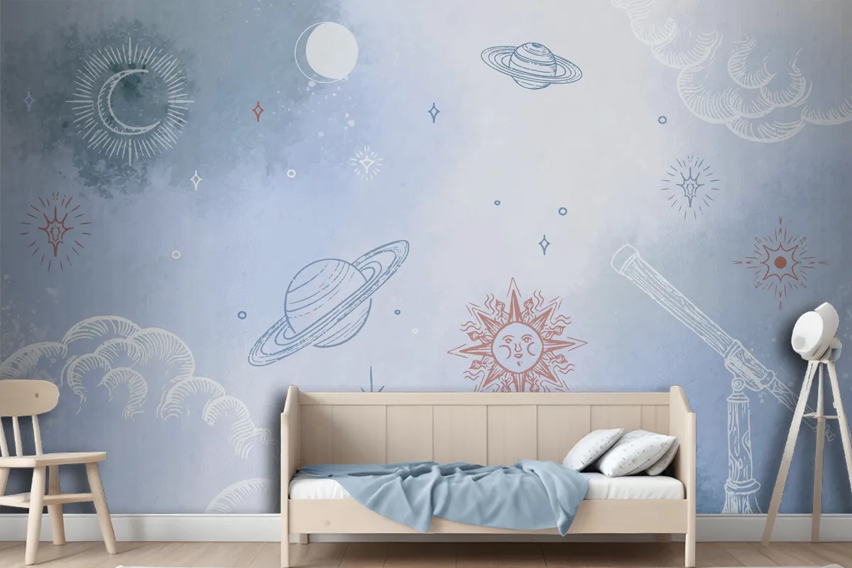 Powder Pastel With Hand Drawn Elements Wallpaper Mural