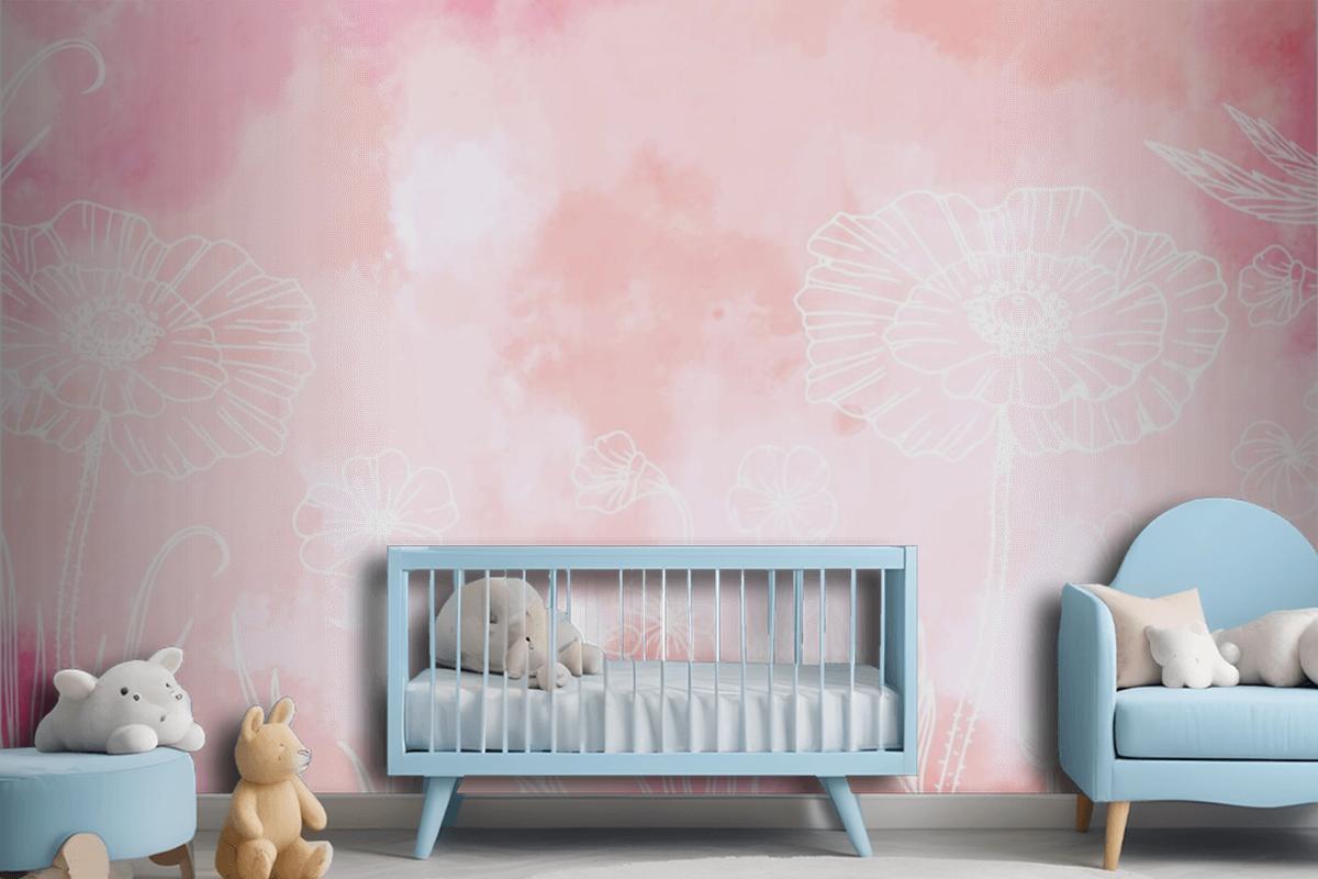 Powder Pastel With Hand Drawn Elements Wallpaper Mural