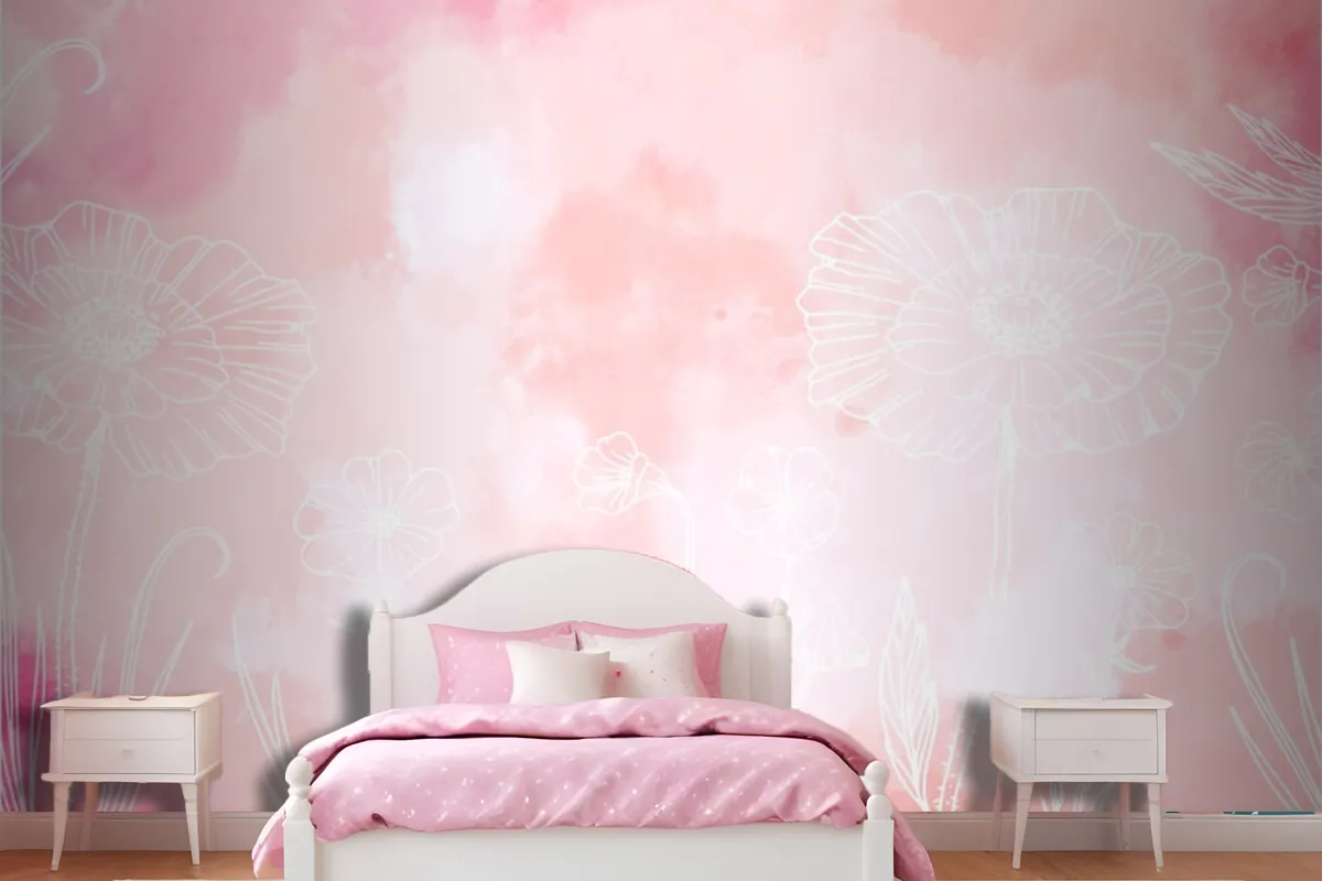 Powder Pastel With Hand Drawn Elements Wallpaper Mural