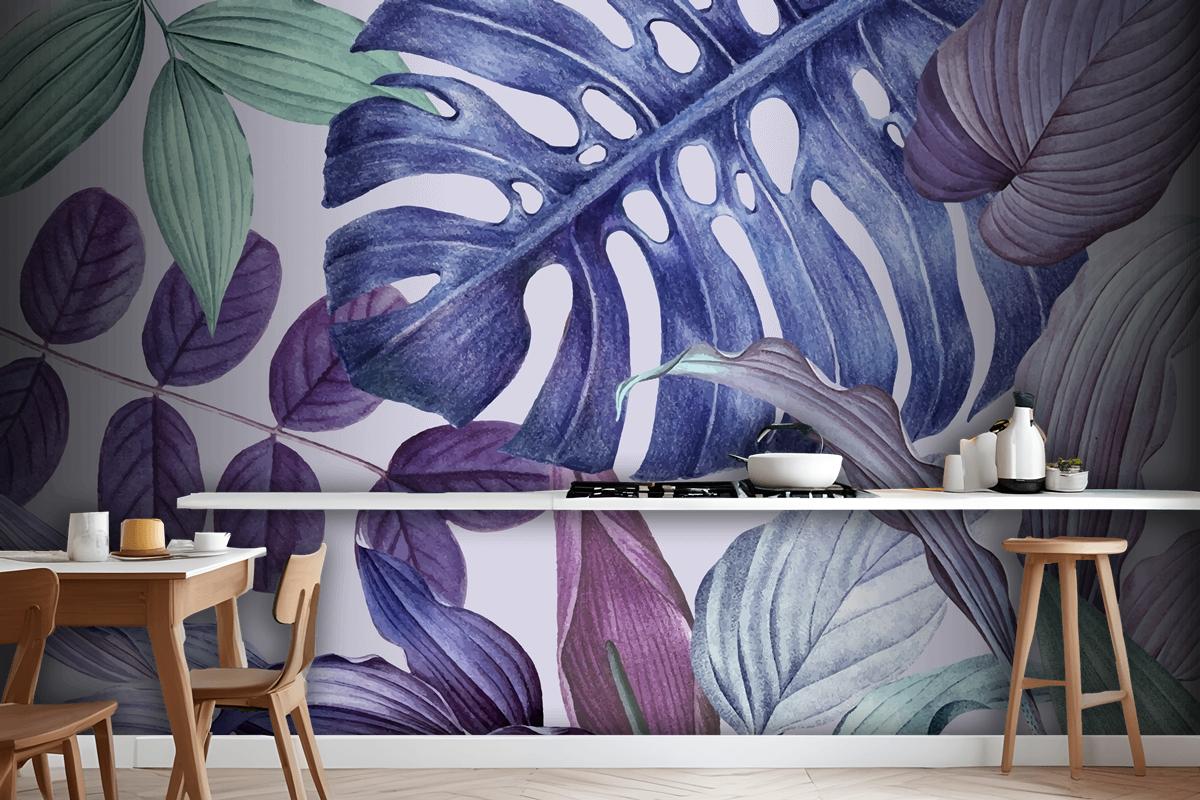 Purple Leafy Frame Design Wallpaper Mural