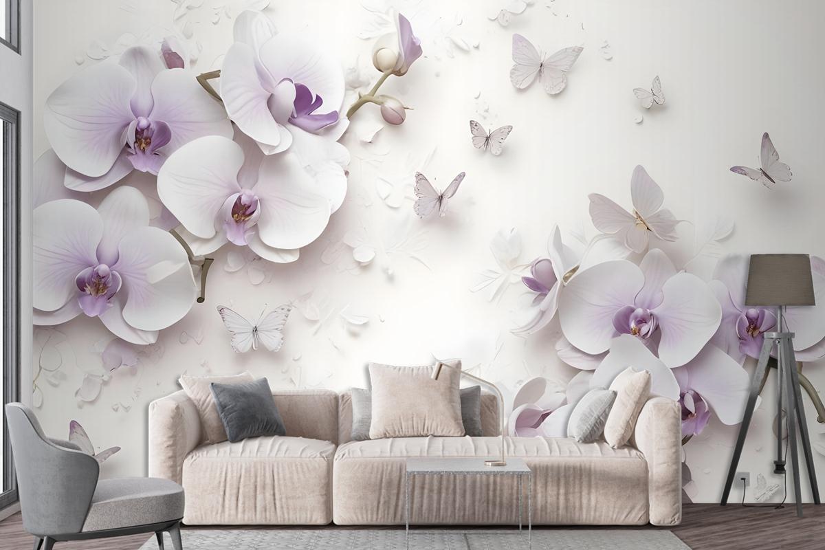 Purple Orchid Floral Wallpaper Mural