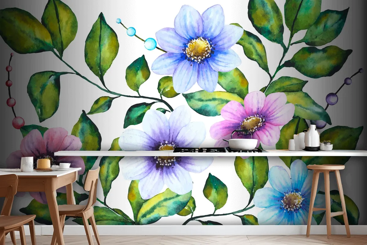 Realistic Handpainted Floral Wallpaper Mural