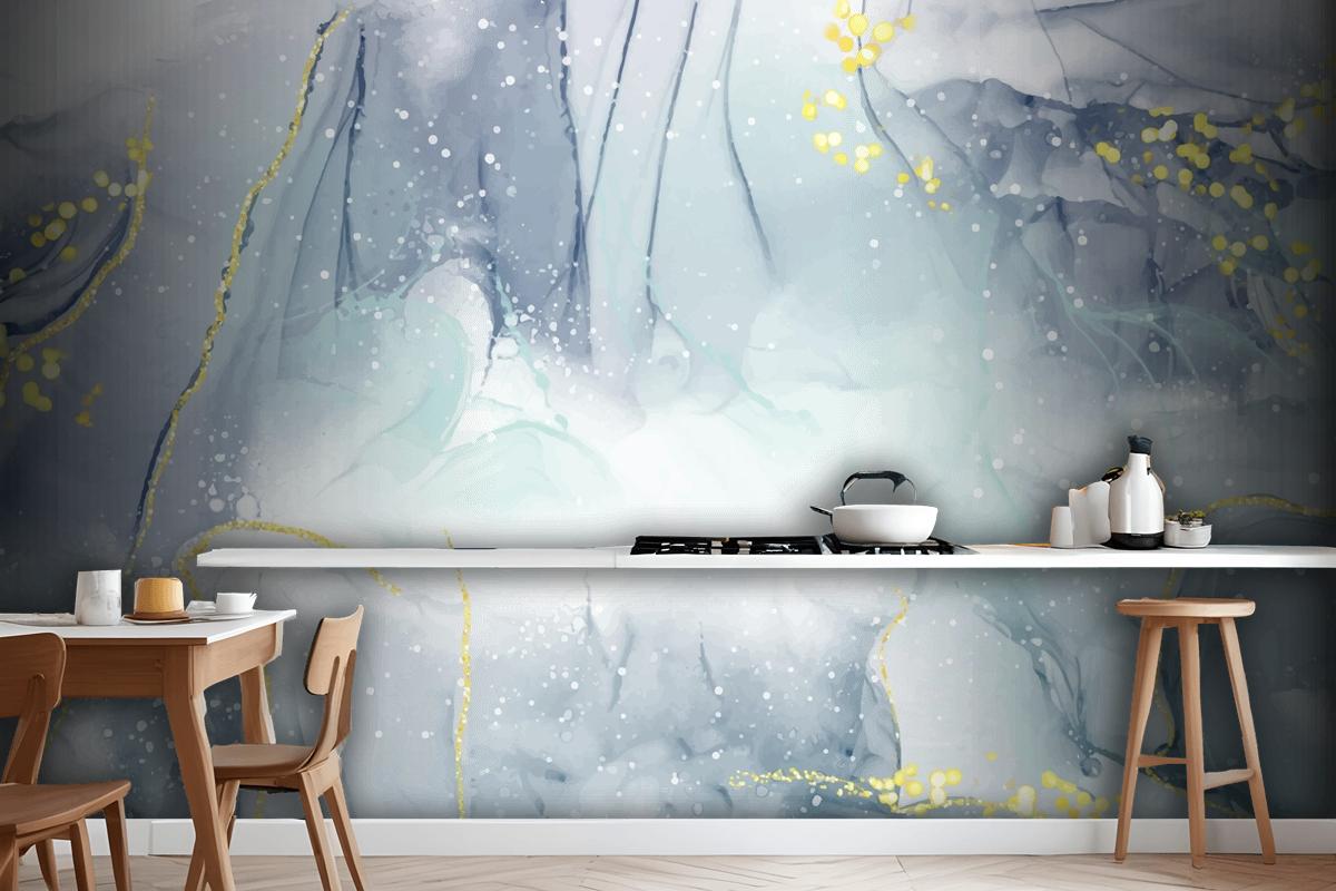 Realistic Liquid Marble Background With Gold Wallpaper Mural