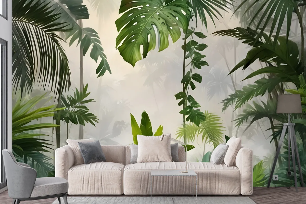 Realistic Tropical Jungle Plants Landscape Wallpaper Mural