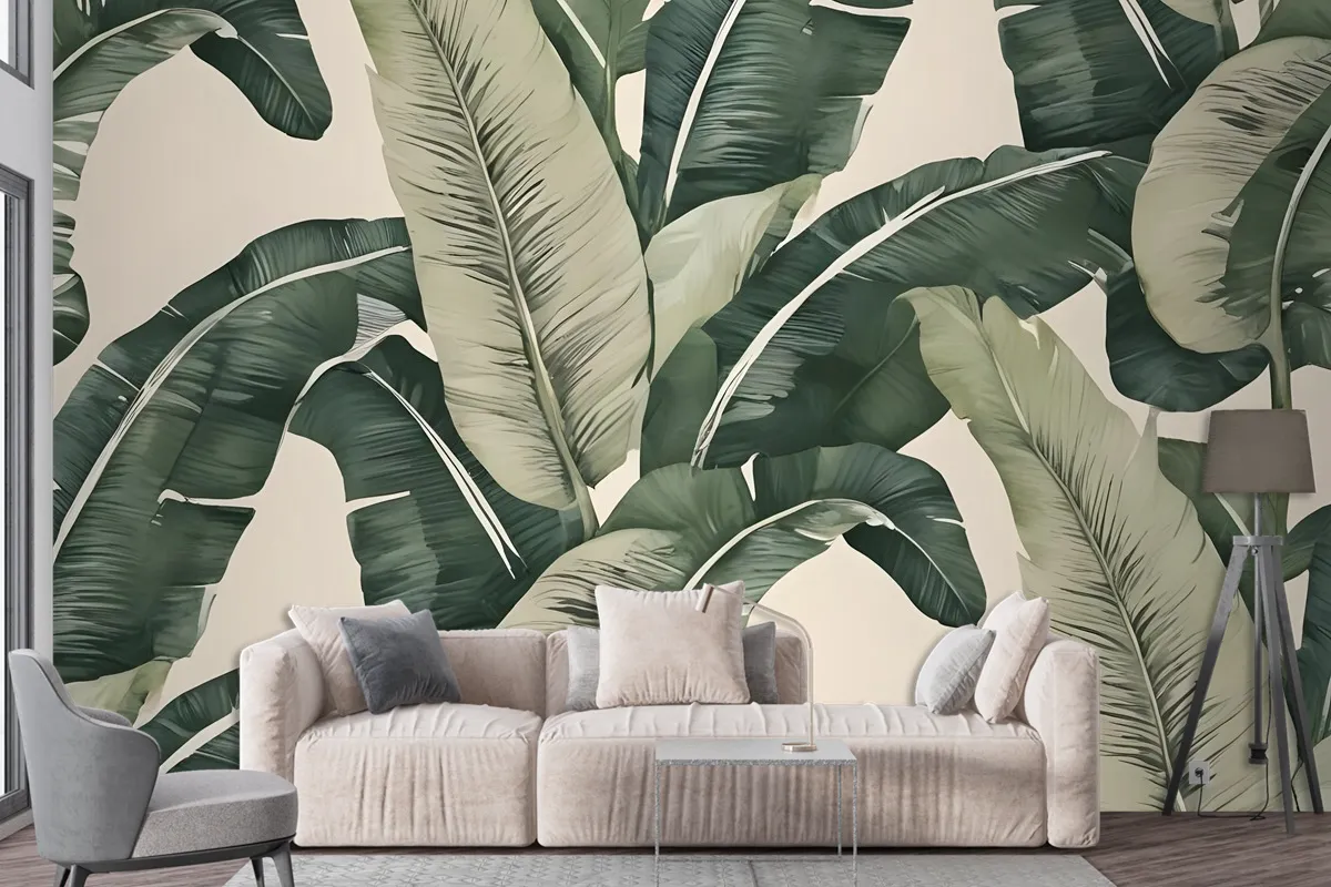 Retro Banana Leaves Pattern Wallpaper Mural