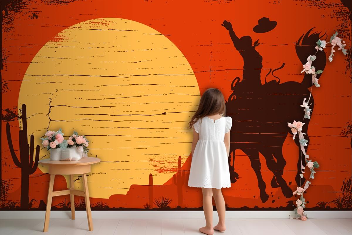 Rodeo Cowboy Riding Wild Horse Rodeo Cowboy Riding Wild Horse Wallpaper Mural