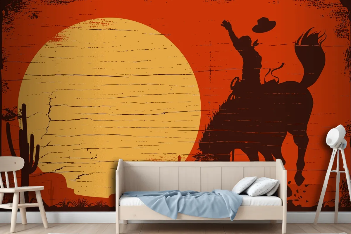 Rodeo Cowboy Riding Wild Horse Rodeo Cowboy Riding Wild Horse Wallpaper Mural