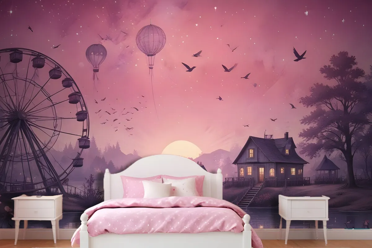 Sea Landscape With Ferris Wheel Wallpaper Mural