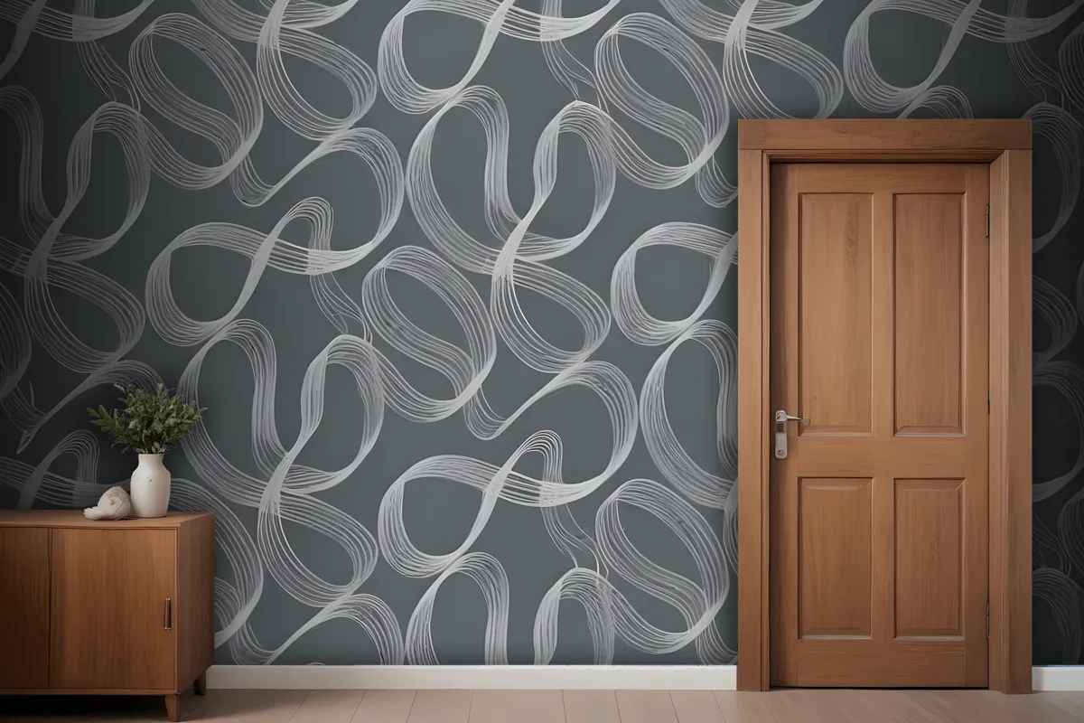 Seamless Abstract Pattern With Flowing Organic Shapes In Shades Of Gray And White Wallpaper Mural