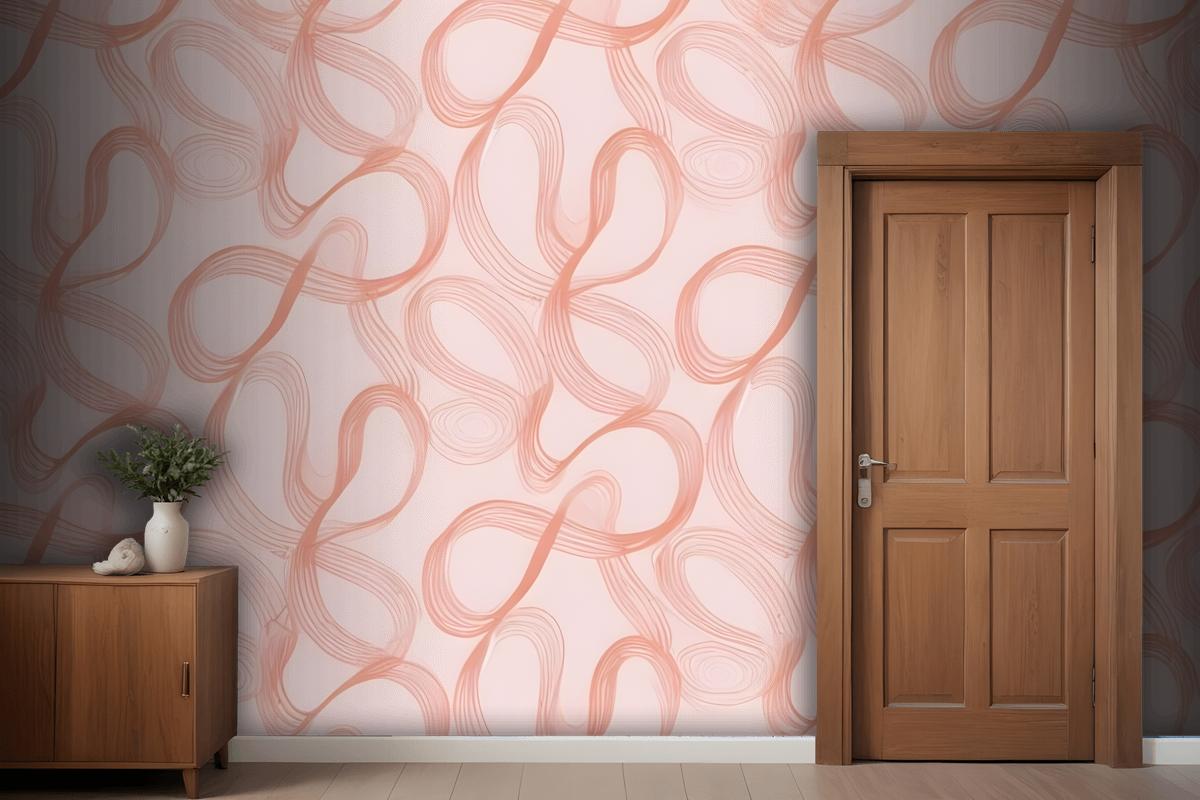 Seamless Abstract Pattern With Organic Flowing Shapes In Shades Of Pink And Peach Wallpaper Mural