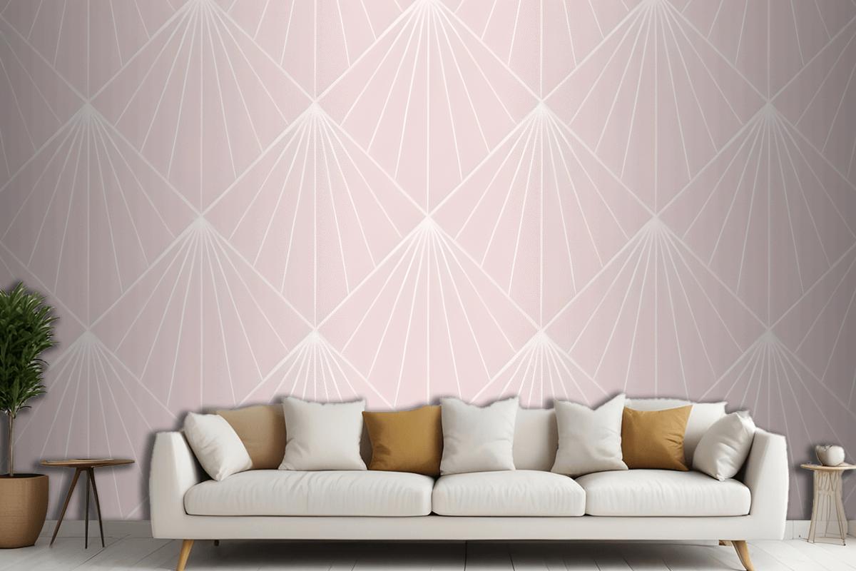 Seamless Geometric Pattern With White Radiating Lines On A Light Pink Wallpaper Mural