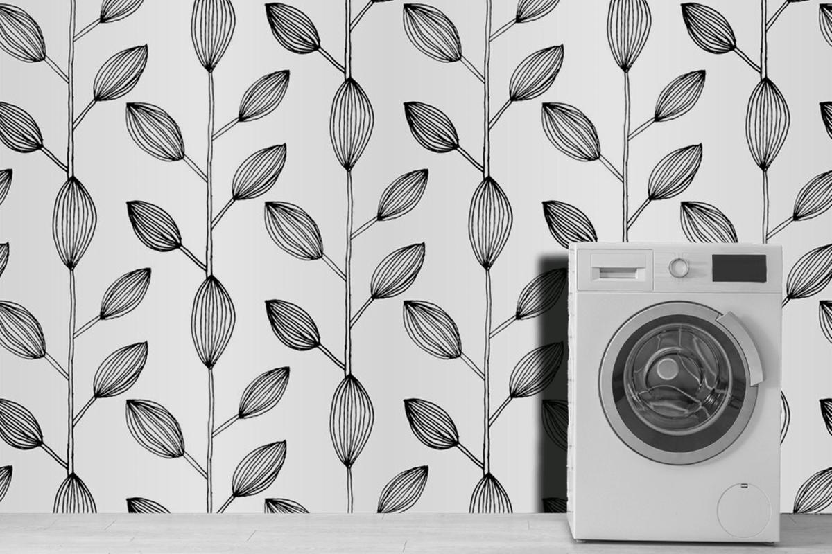 Seamless Monochrome Leaves Pattern Design Wallpaper Mural