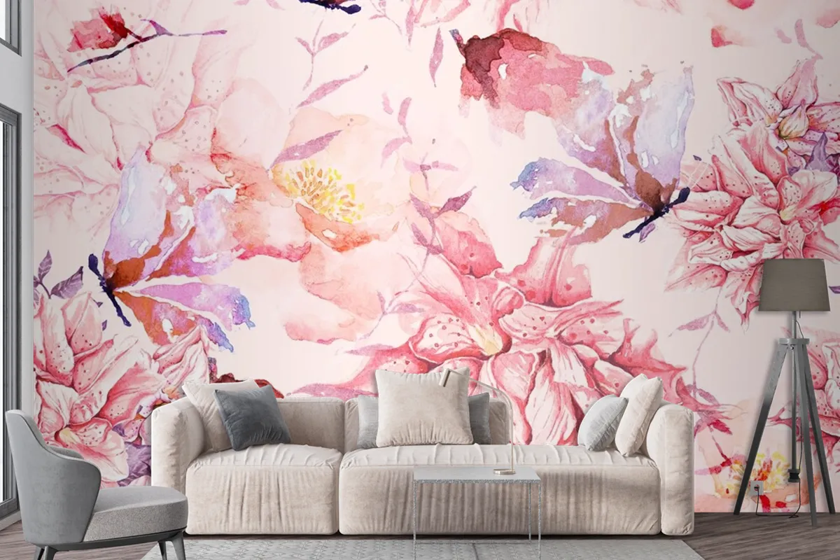 Seamless Pattern Of Lillies And Blooming Flower Wallpaper Mural