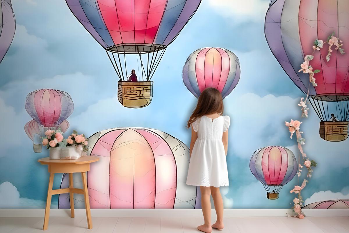 Seamless Pattern With Colorful Hot Air Balloons In The Sky Wallpaper Mural