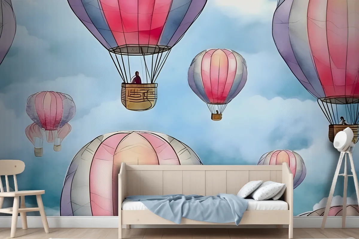 Seamless Pattern With Colorful Hot Air Balloons In The Sky Wallpaper Mural