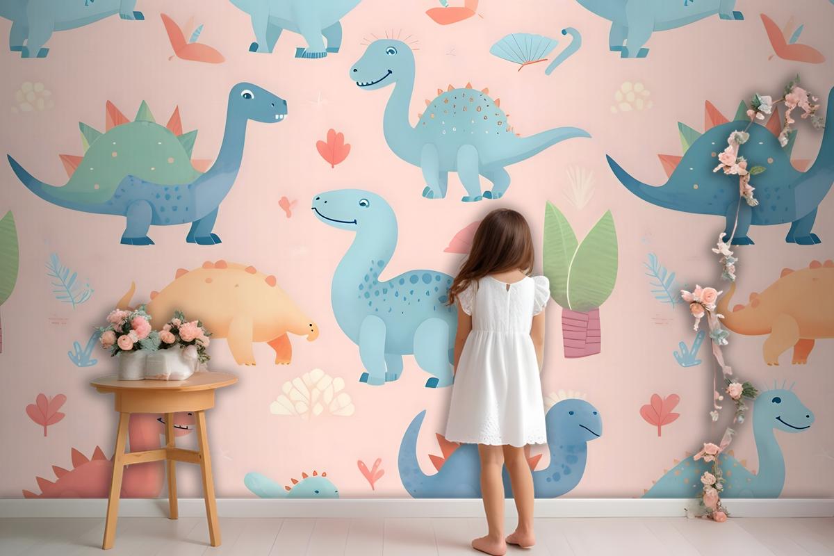 Seamless Pattern With Cute Dinosaurs Cute Dinosaurs Wallpaper Mural