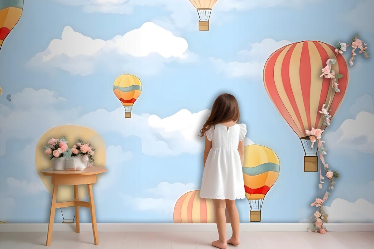 Seamless Pattern With Hot Air Balloons In The Sky Wallpaper Mural