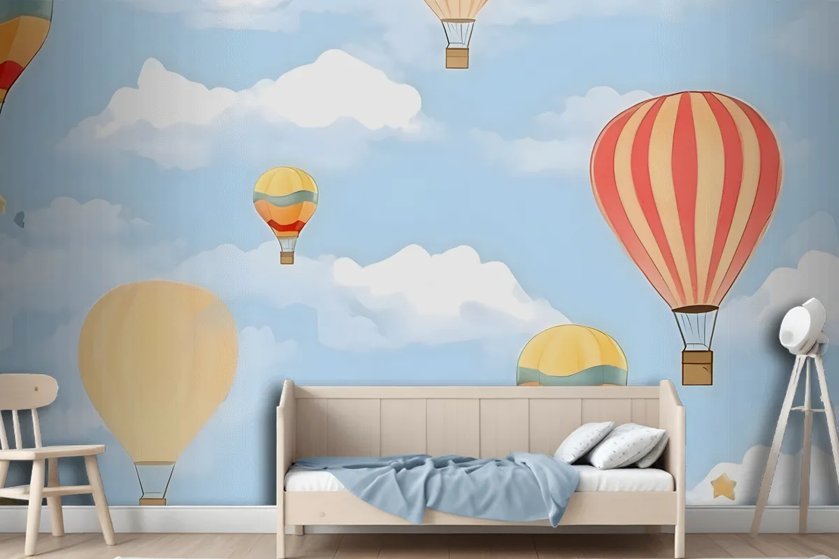 Seamless Pattern With Hot Air Balloons In The Sky Wallpaper Mural