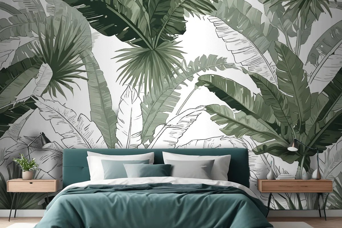 Seamless Pattern With Large Tropical Leaf Bedroom Wallpaper Mural