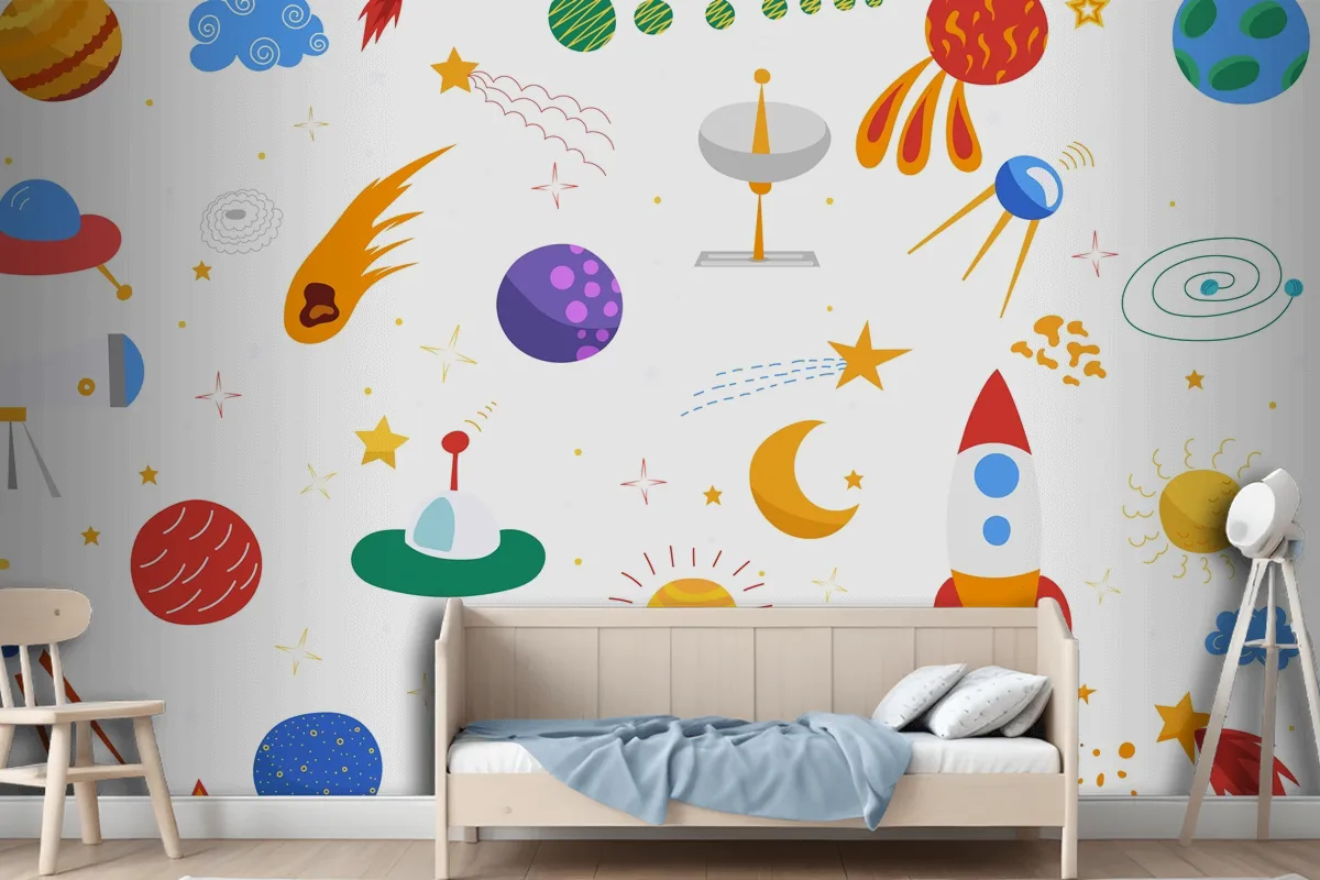 Seamless Space Background Flat Design Isolated Wallpaper Mural