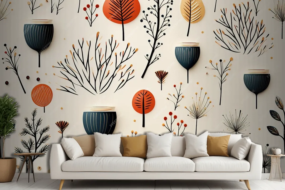 Seamless Watercolor Autumn Christmas Pattern Living Room Wallpaper Mural