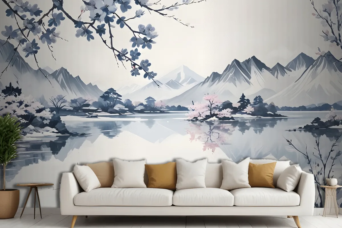 Serene Landscape With Snowcapped Mountains Reflected In A Calm Lake Wallpaper Mural