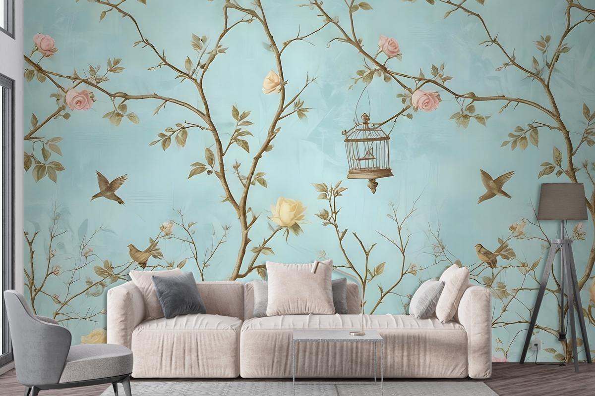 Small Flowers And Birds For Photoural Wallpaper Mural