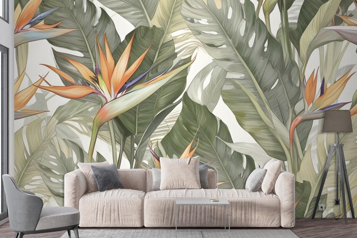 Soft Banana Leaf Pattern Wallpaper Mural