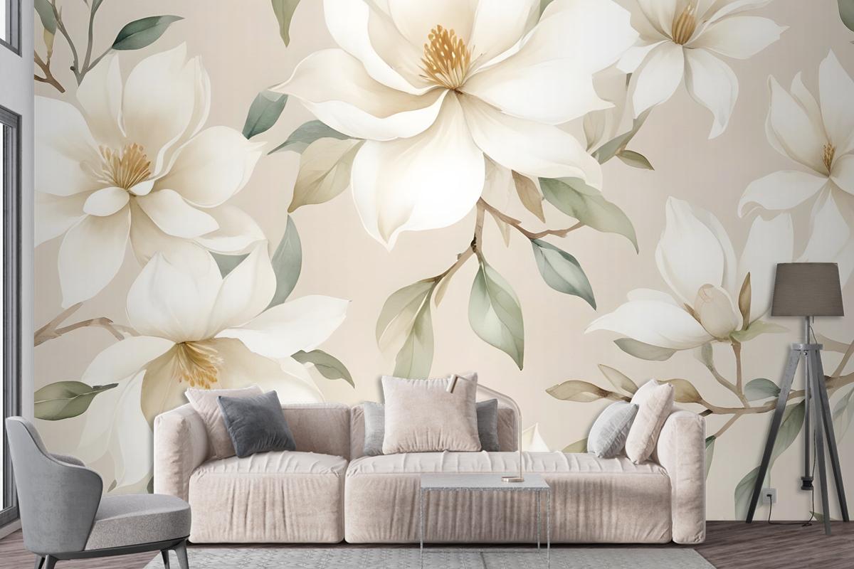 Soft Magnolia Floral Wallpaper Mural