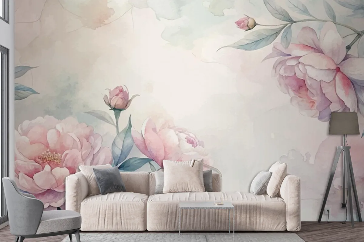 Soft Pastel Floral Watercolor Background Wallpaper Mural