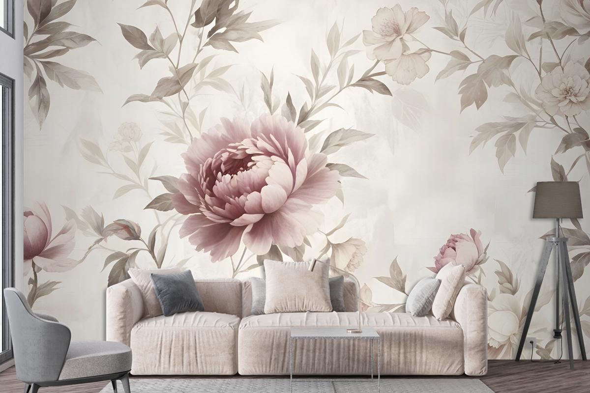 Soft Peony Floral Vintage Wallpaper Mural