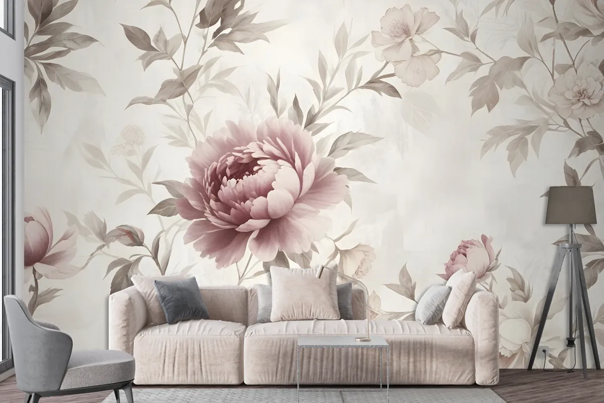 Soft Peony Floral Vintage Wallpaper Mural