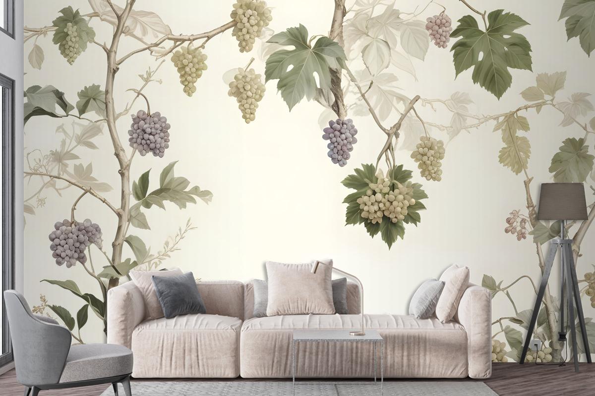 Soft Tropical Grape Trees And Durian Fruits Wallpaper Mural