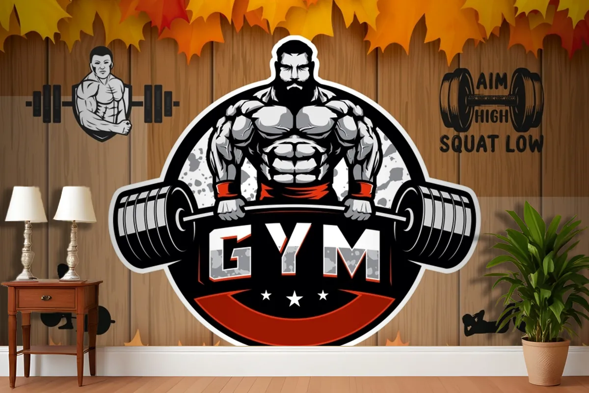 Sonbahar Temalı Gym Halter Spor Salonu Duvar Kağıdı