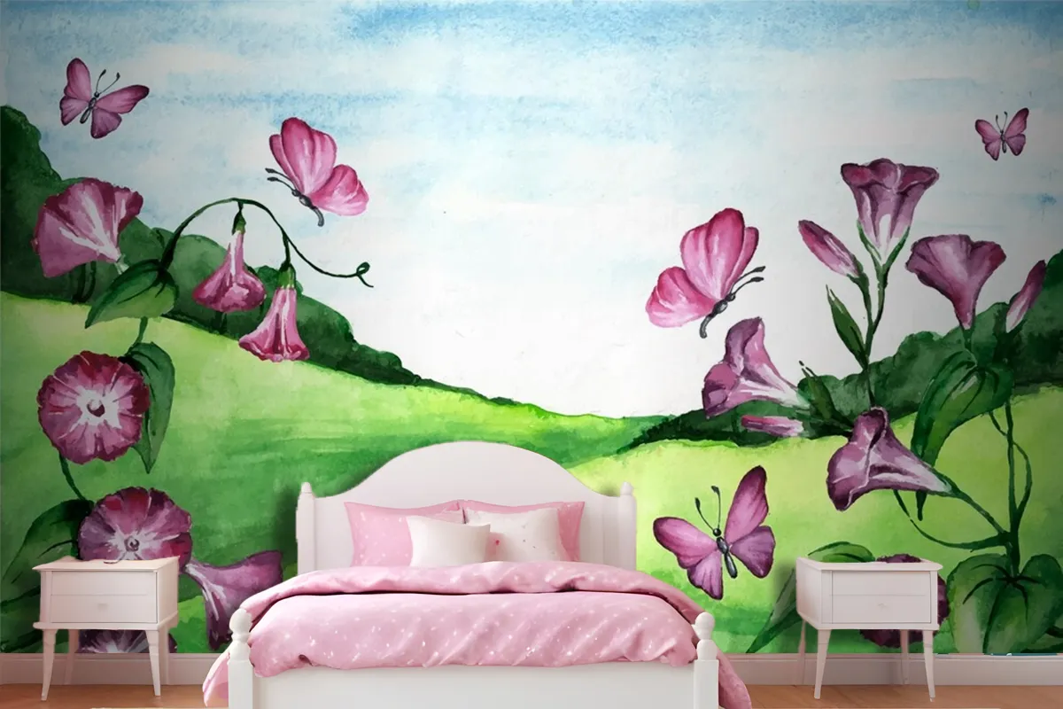 Spring Landscape Girl Wallpaper Mural