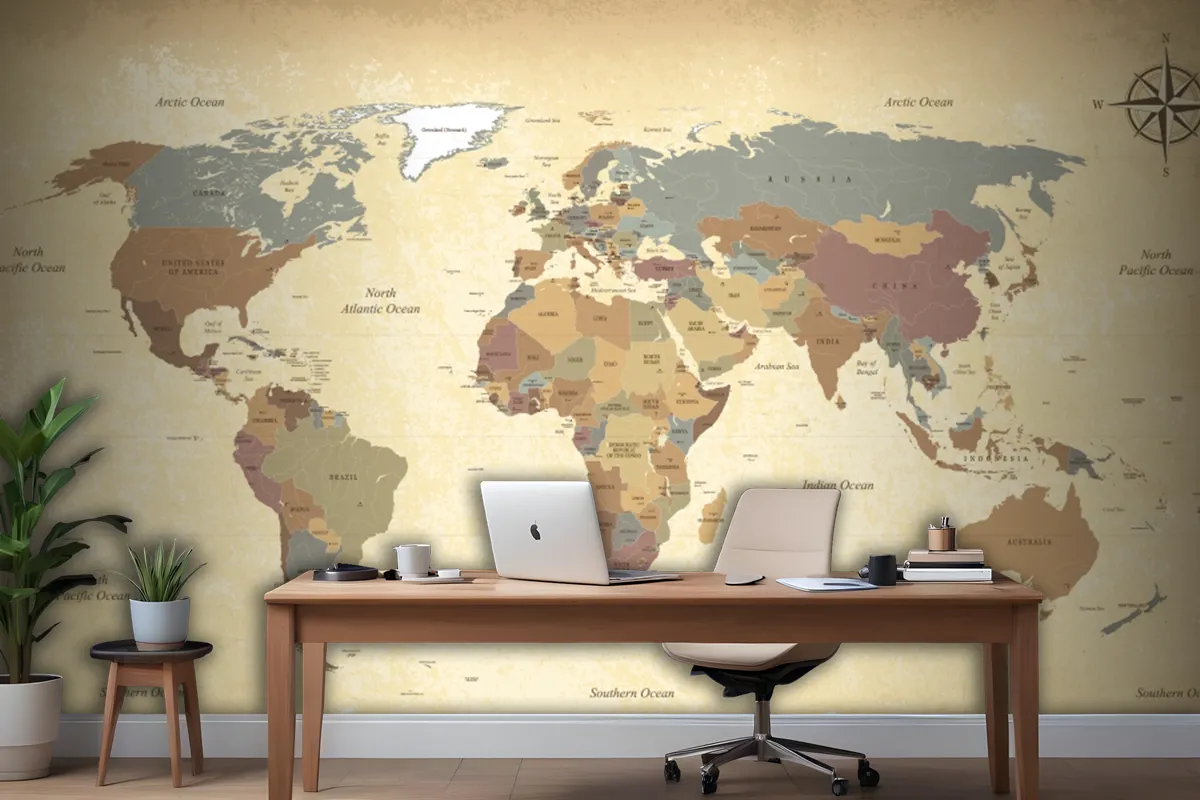 Textured Vintage World Map Wallpaper Mural