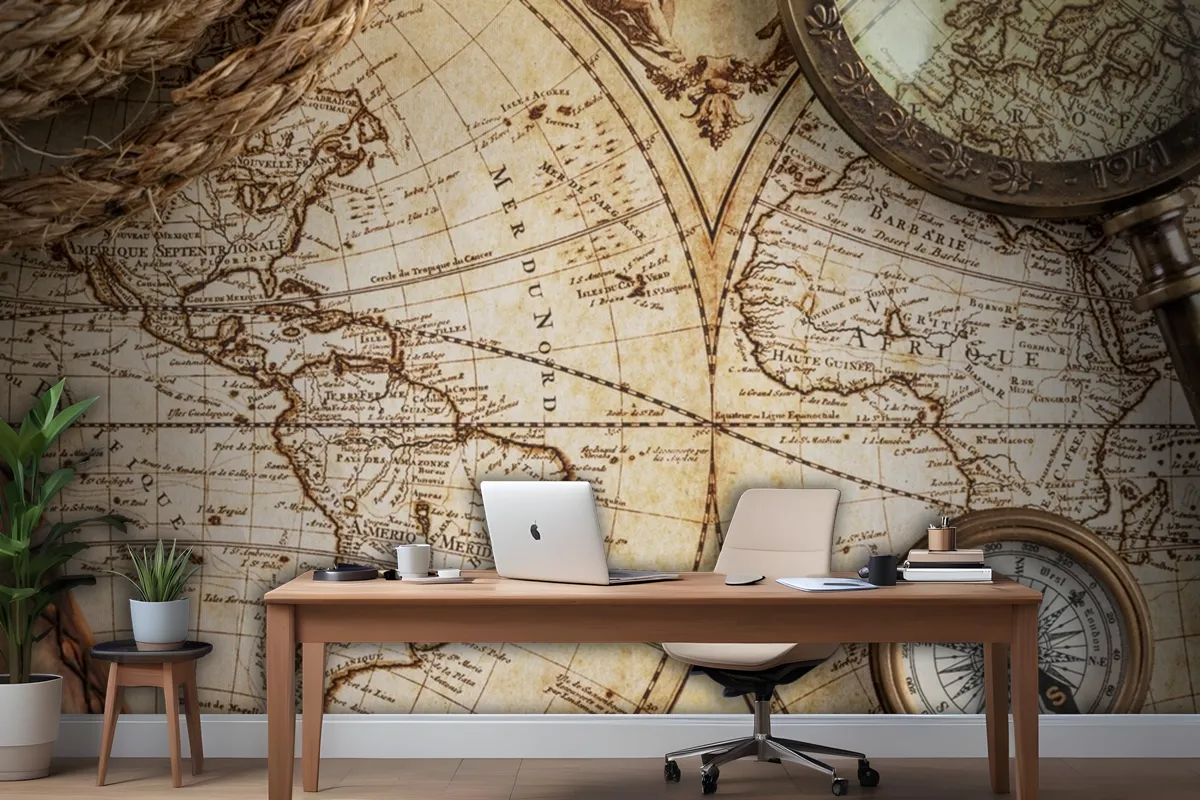 Top Down View Of An Old Fashioned Map Wallpaper Mural